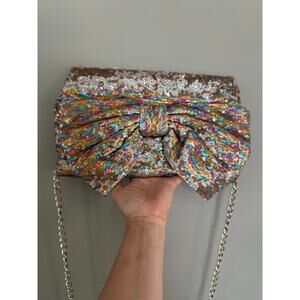 Betsy Johnson Multicolor Sequin Bling Big Bow Purse VINTAGE fun party clutch 13”